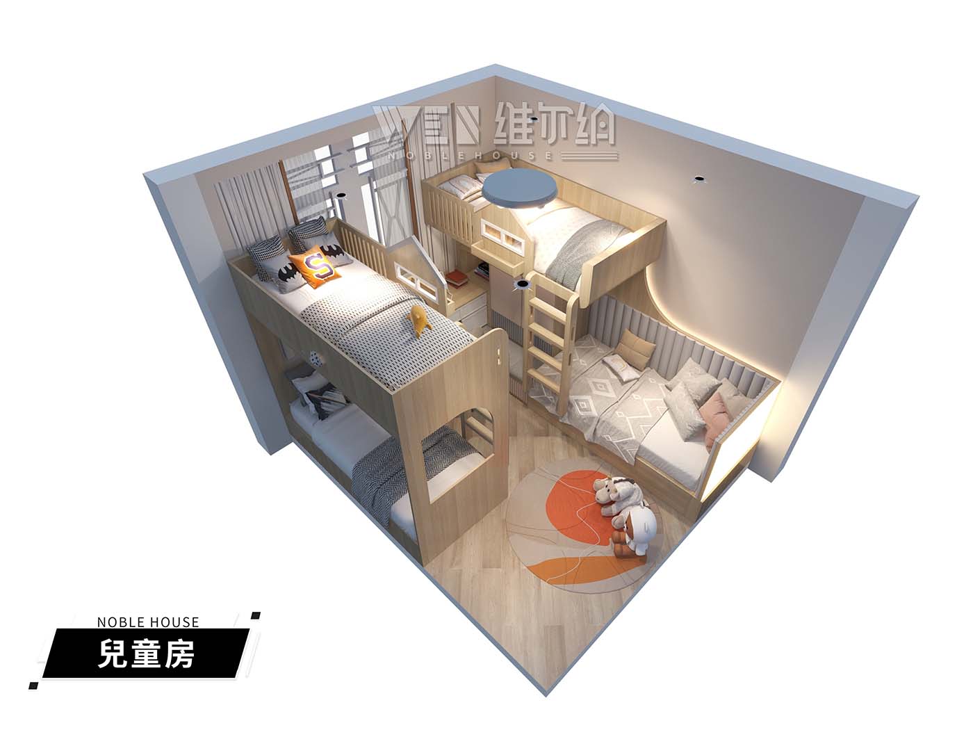 原木風兒童房巧妙設計 一房可容納四床